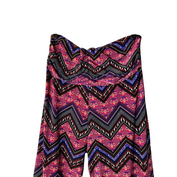 WinWin Palazoo Pants Womens L-XL Wide Leg Colorful Chevron Boho Hippie Peasant - Picture 2 of 9